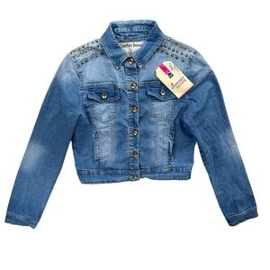 Comfort Denim Womens Size Large Light Wash Denim Stud Cropped Button Jean Jacket
